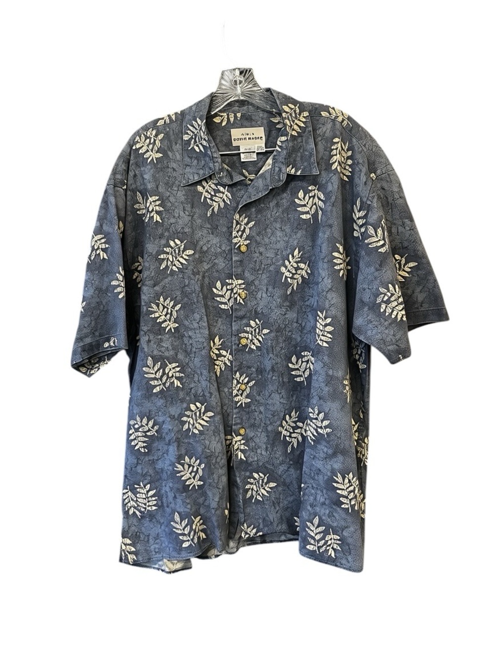 Eddie Bauer Linen Camp Shirt Men’s XL Blue Leaf Hawaiian Tropical Dad Style
